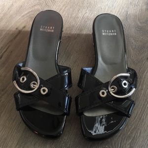 Stuart Weitzman Chunky Black Silver Buckle 8.5